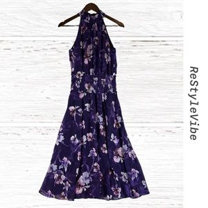 WHITE HOUSE BLACK MARKET Women’s Size 0 Dress Halter Style Floral Lined Purple